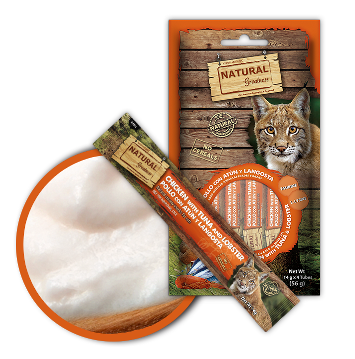 NATURAL GREATNESS CATS - KREMASTI PRIBOLJŠEK S PIŠČANCEM, TUNO IN JASTOGOM