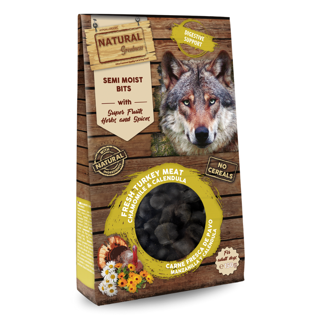 Polvlažni priboljški za pse Natural Greatness koščki za podporo prebavi