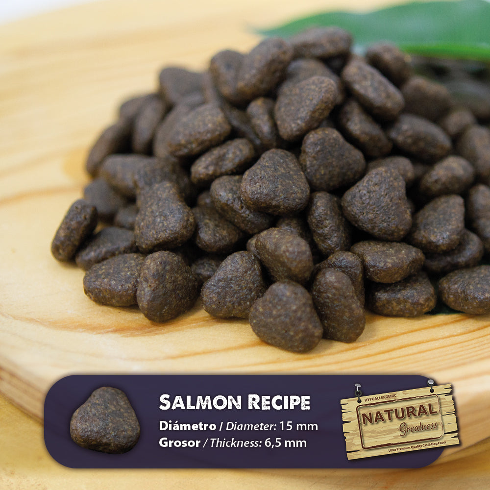 Briketi Natural Greatness Salmon s prikazom velikosti