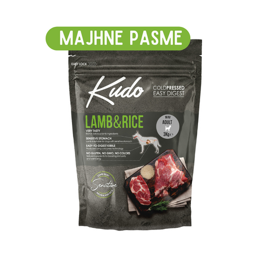 Kudo Lamb & Rice Mini Adult - hladno stiskana hrana z jagnjetino za odrasle pse majhnih pasem